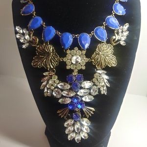 White and sapphire jeweled bib necklace